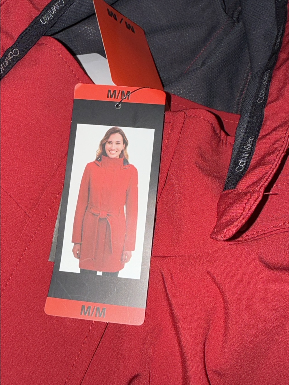 Calvin Klein Red Women's Trench Coat with Tie Belt